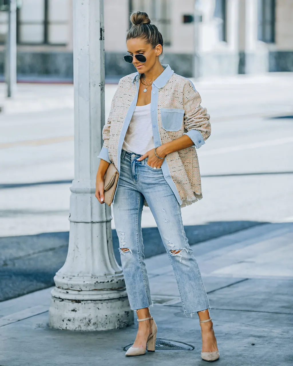 TastyHottie - Garvin Tweed Button Down Shacket - Beige
