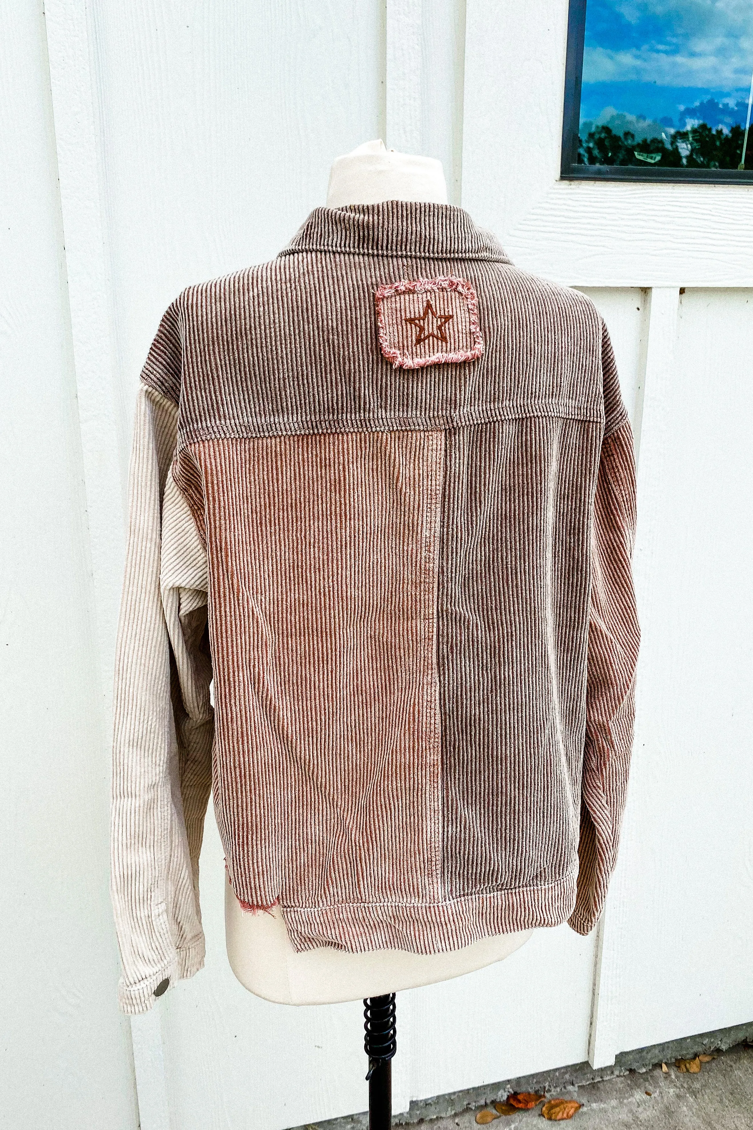 Tatum Natural Color Blocked Corduroy Shacket
