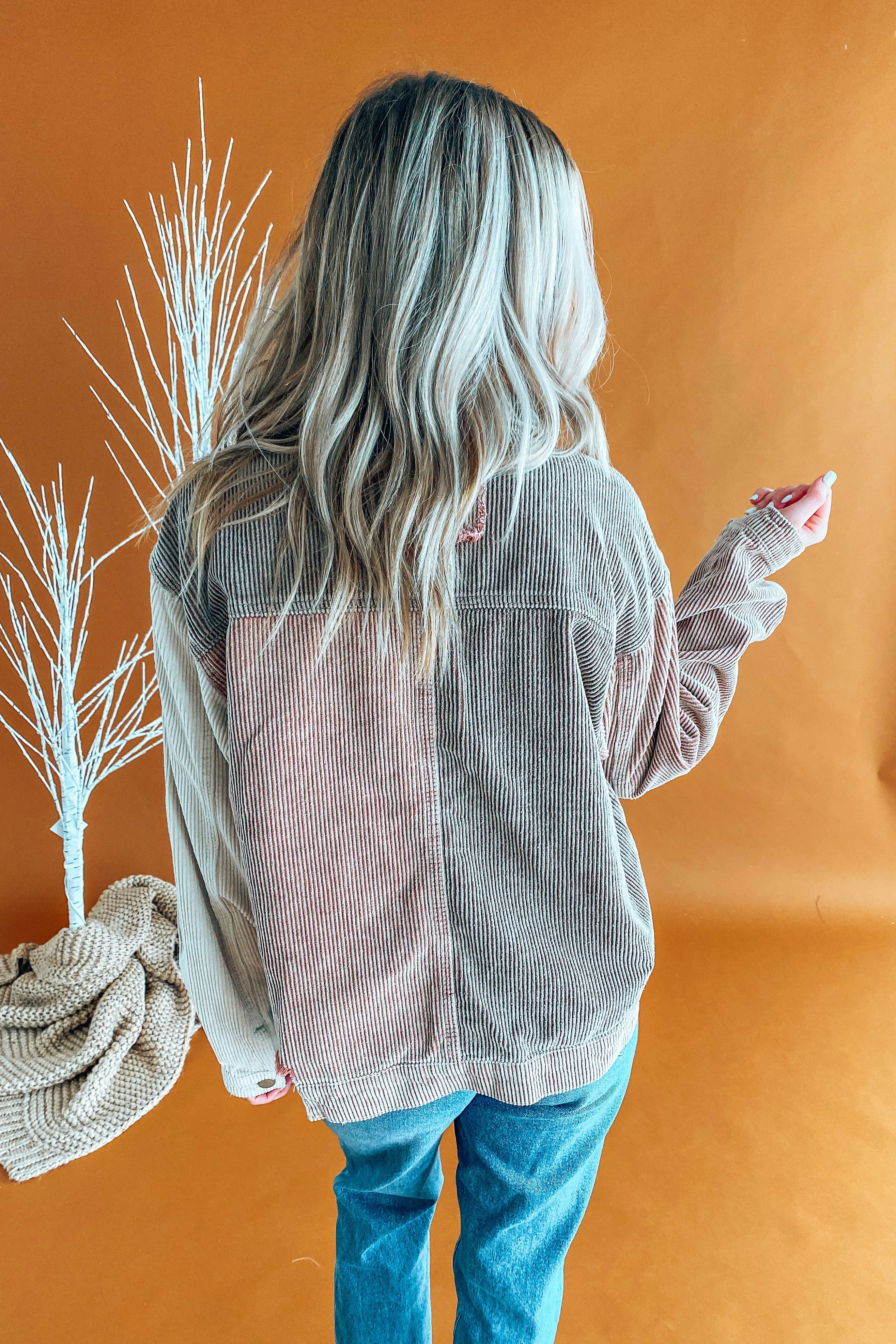 Tatum Natural Color Blocked Corduroy Shacket