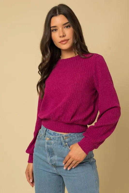 TEEK - Magenta L/S Back Open Tie Top