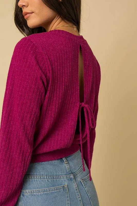 TEEK - Magenta L/S Back Open Tie Top