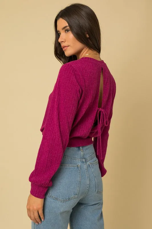 TEEK - Magenta L/S Back Open Tie Top