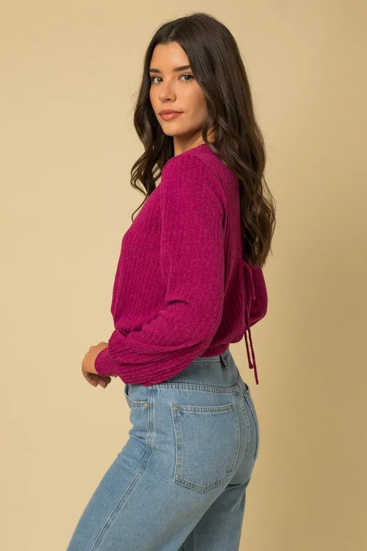TEEK - Magenta L/S Back Open Tie Top