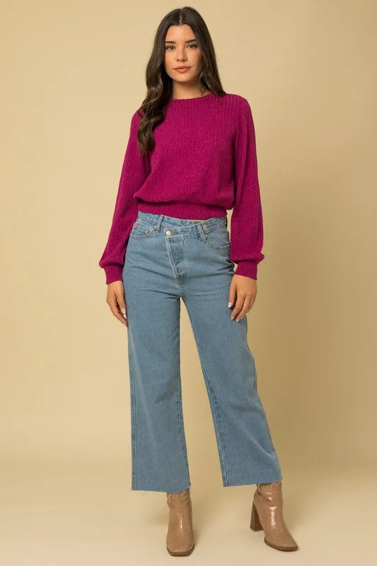 TEEK - Magenta L/S Back Open Tie Top