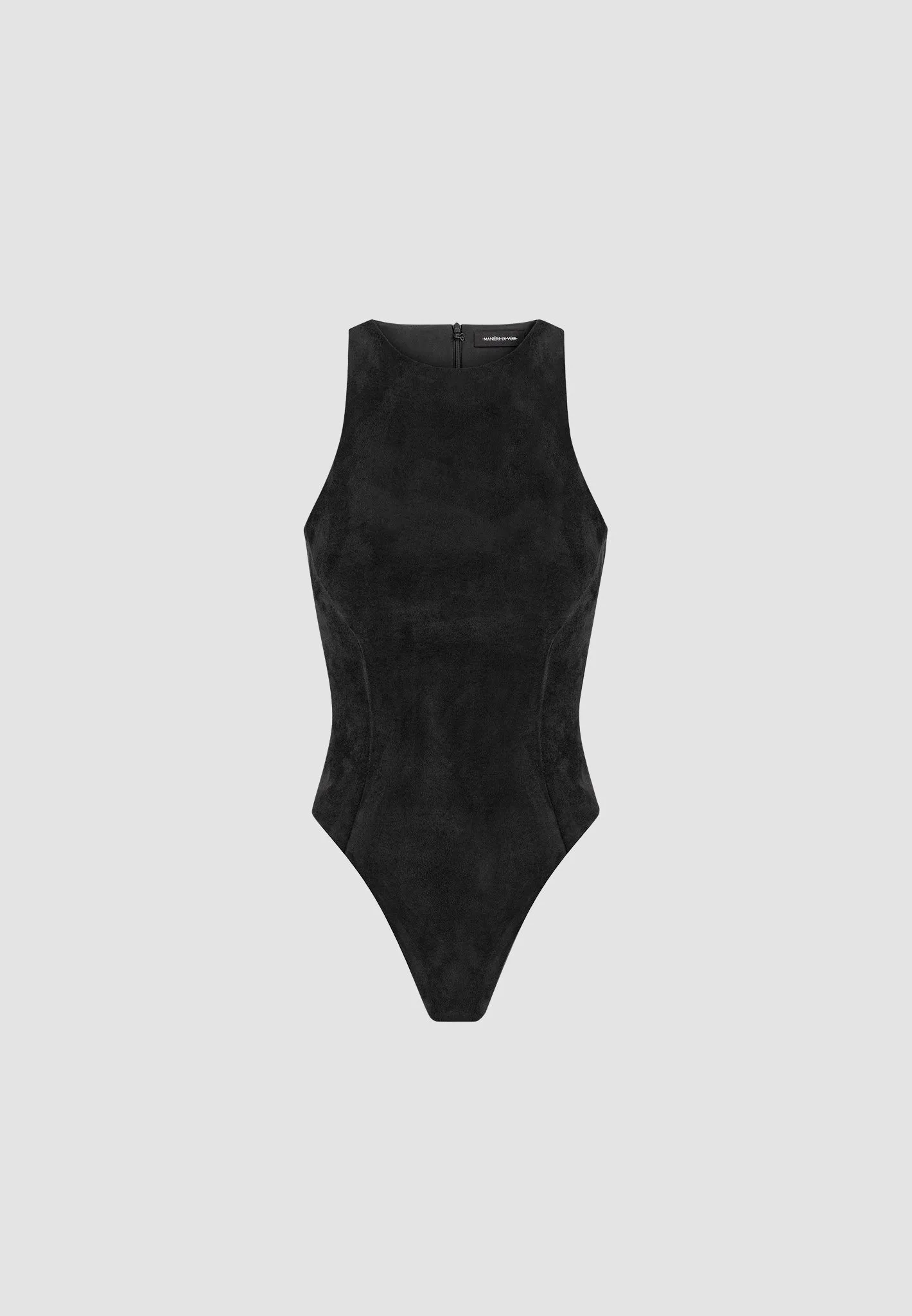 Éternelle Suede Racer Neck Bodysuit - Black