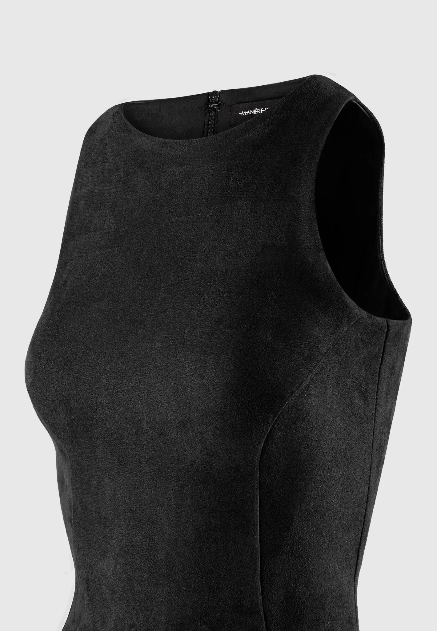 Éternelle Suede Racer Neck Bodysuit - Black