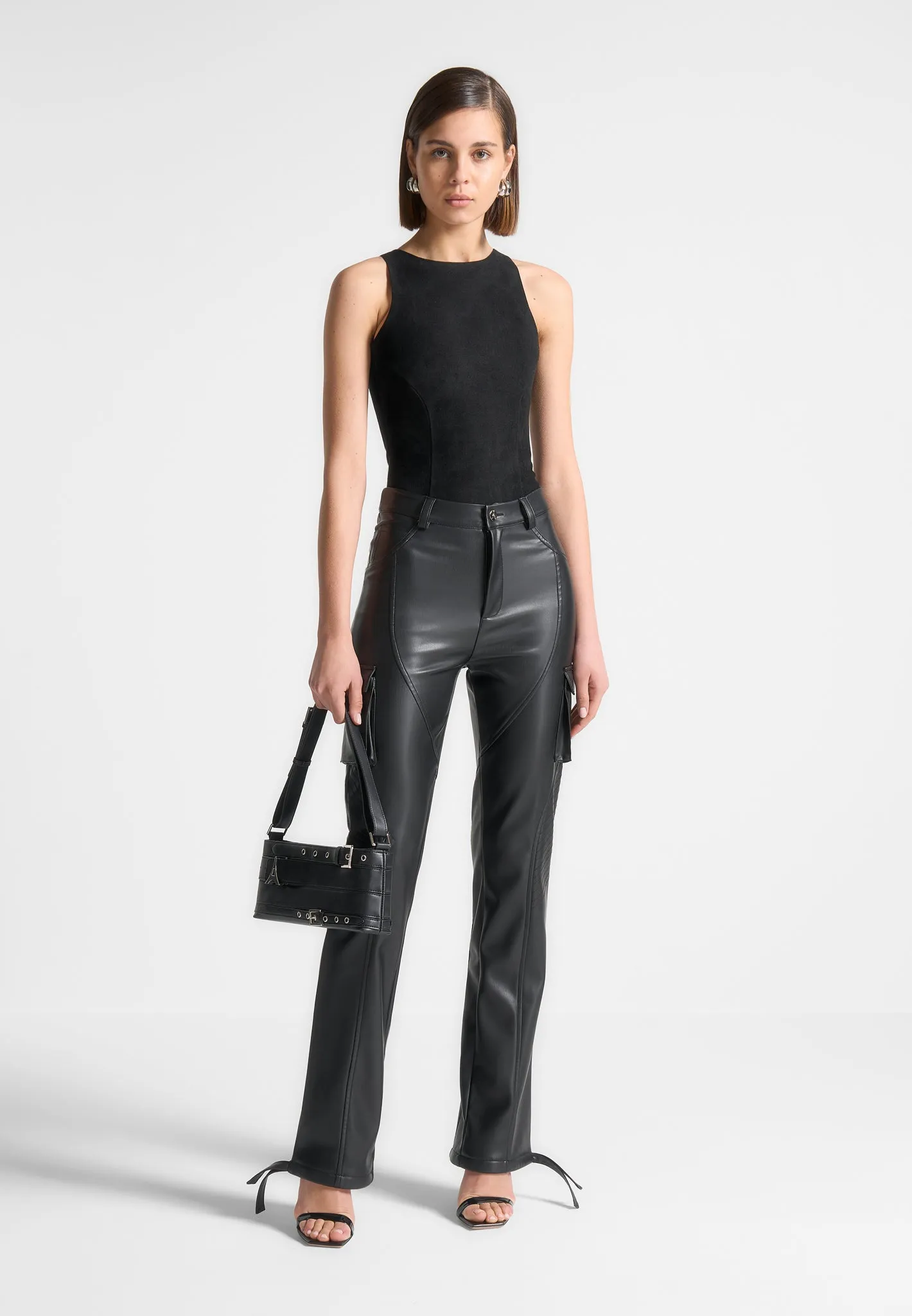 Éternelle Suede Racer Neck Bodysuit - Black