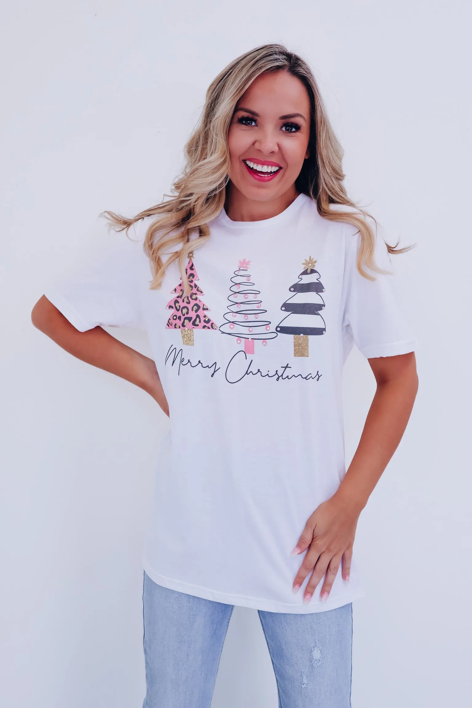 Trendy Tree Blingy Graphic Tee - White