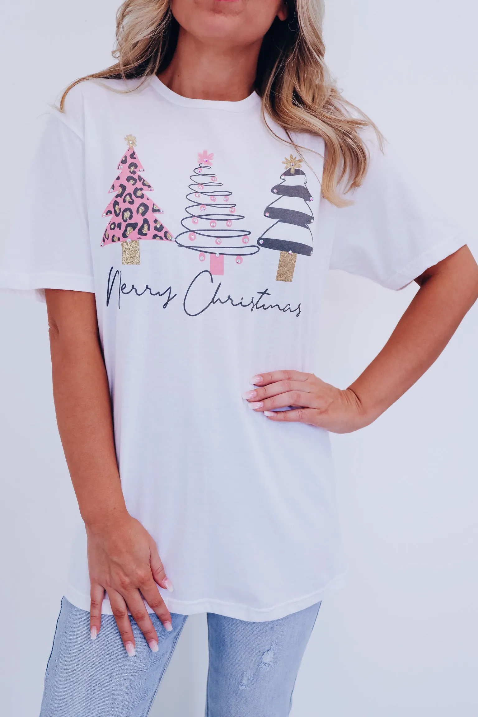 Trendy Tree Blingy Graphic Tee - White