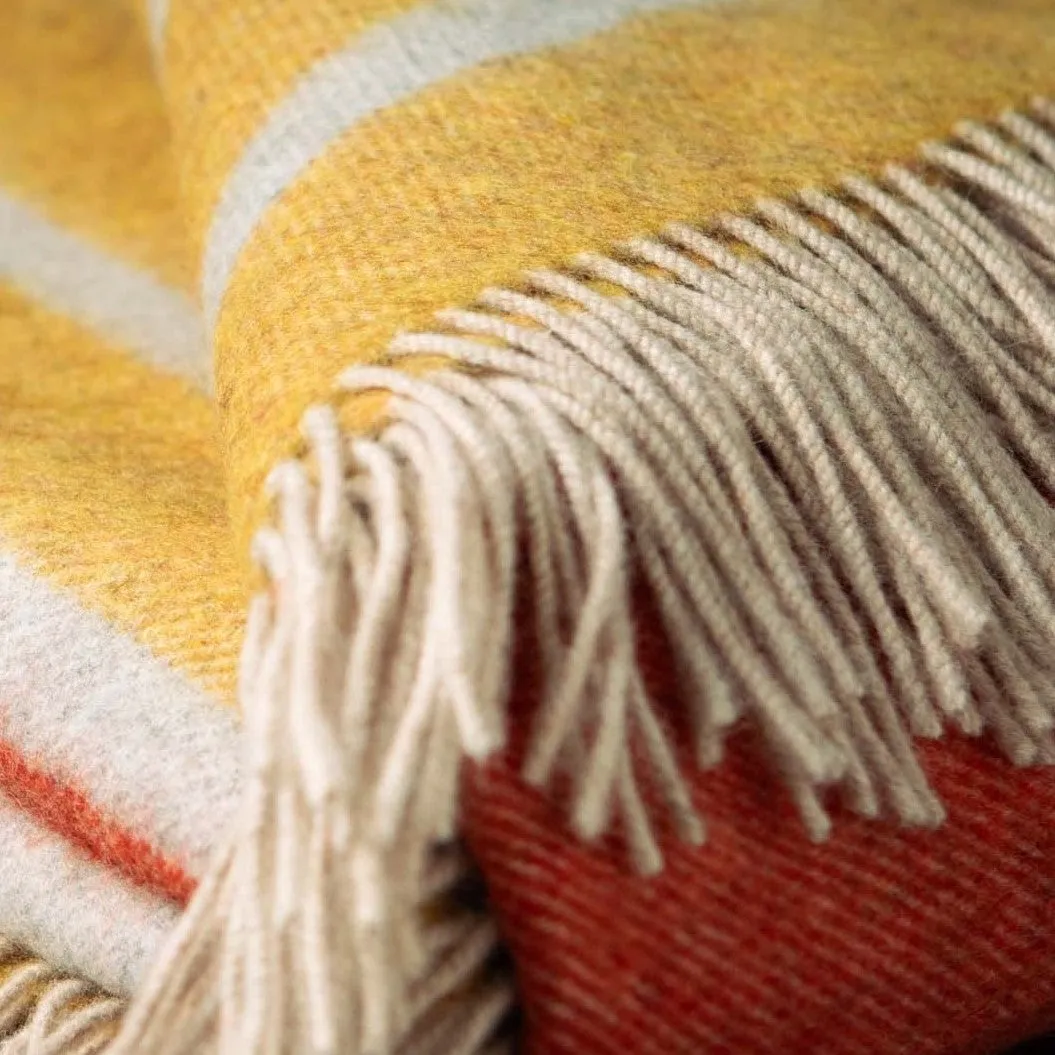 Vibrant Burnt Orange and Mustard Large Merino Lambswool Throw