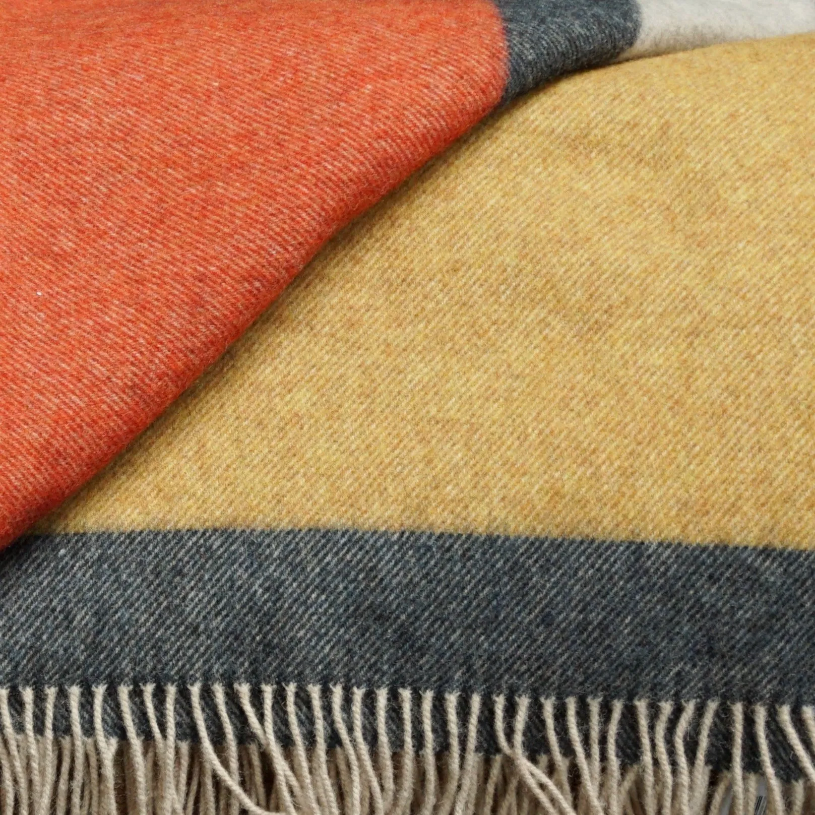 Vibrant Burnt Orange and Mustard Large Merino Lambswool Throw