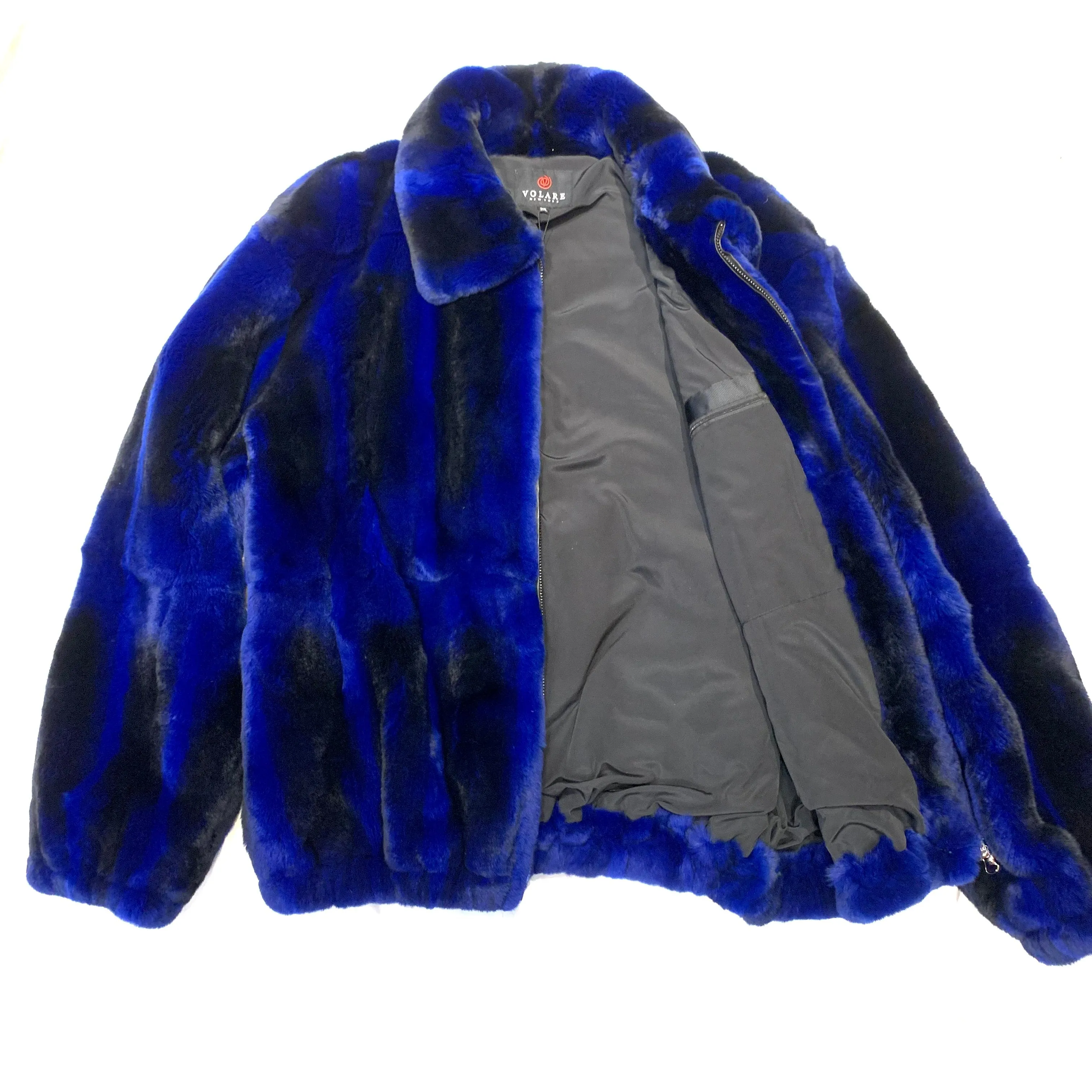 Volare Men's Blue Rex Rabbit Chinchilla Fur Coat