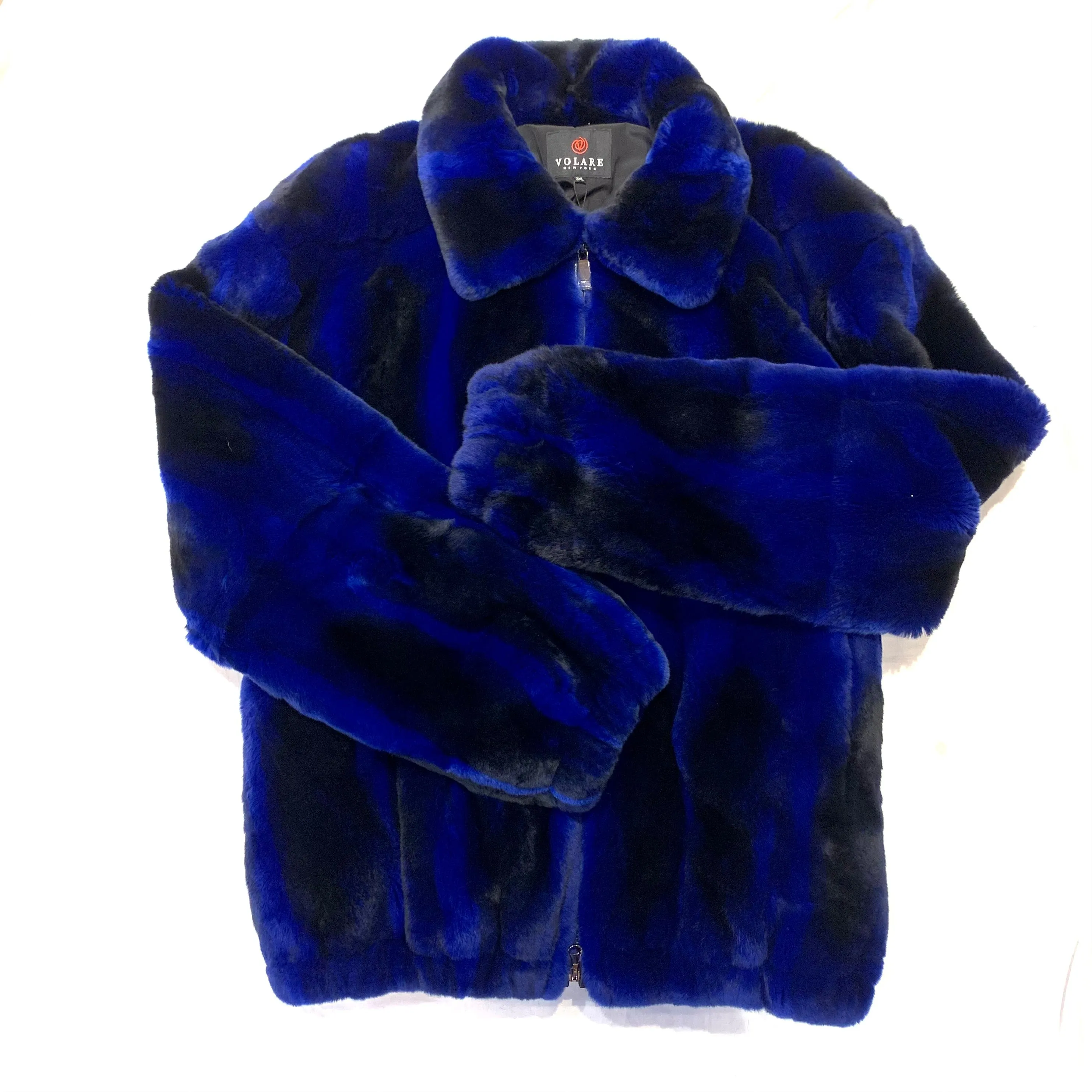 Volare Men's Blue Rex Rabbit Chinchilla Fur Coat