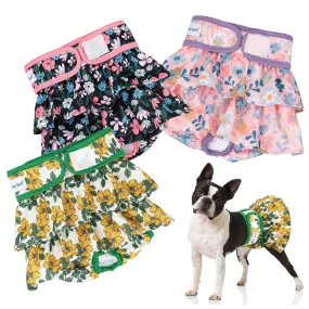 Washable Female Dog Diapers, Reusable Doggy Diapers, with skirt, 3 Pack (Floral)