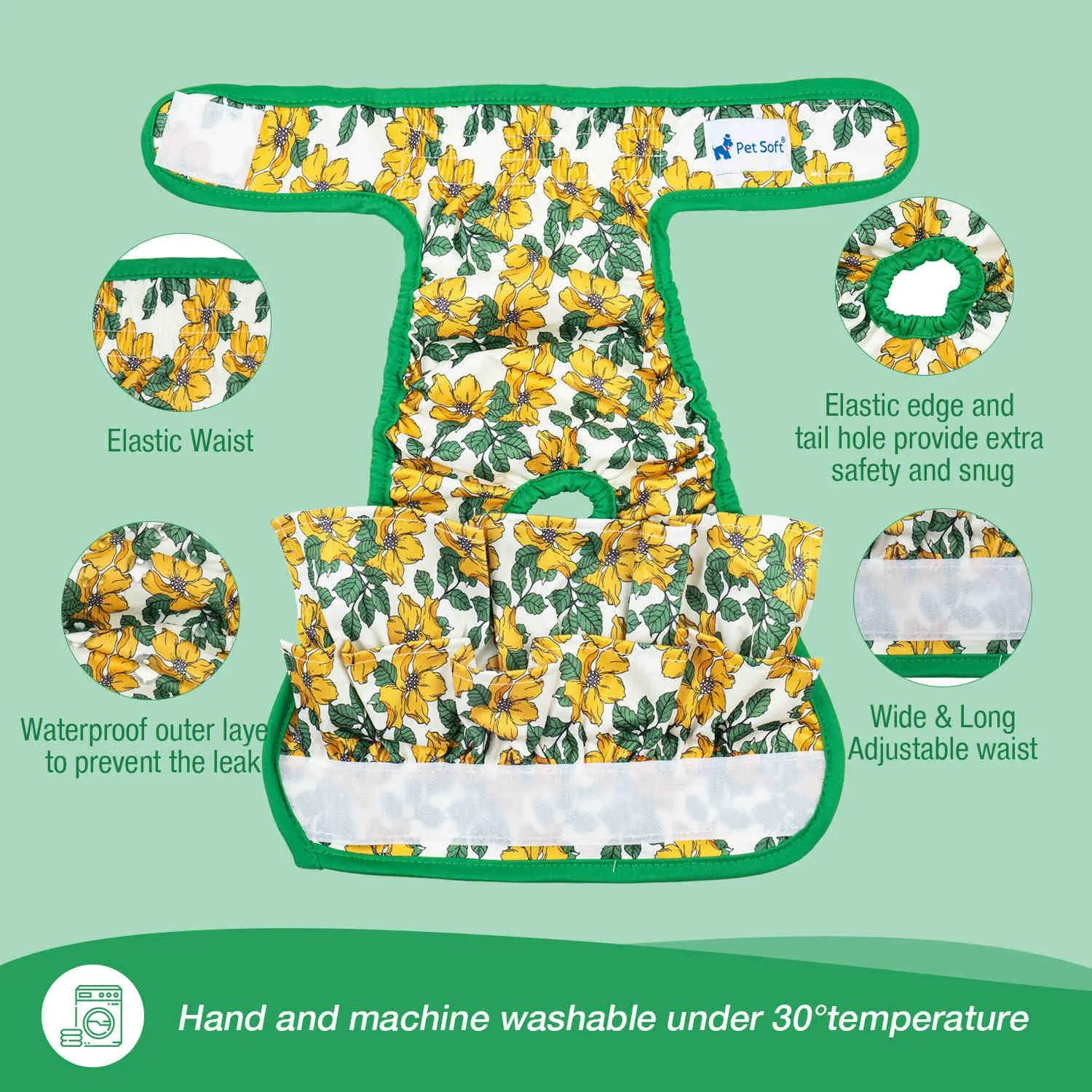 Washable Female Dog Diapers, Reusable Doggy Diapers, with skirt, 3 Pack (Floral)