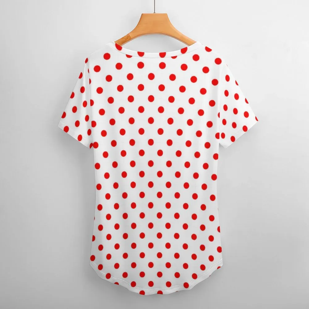White With Red Polka Dots Women's V-Neck T-Shirt