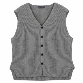 Wiaofellas Luxury Knitted Button Down Sweater Vest Men Casual Streetwear Solid Color V Neck Sleeveless Loose Stylish Vintage M-3XL