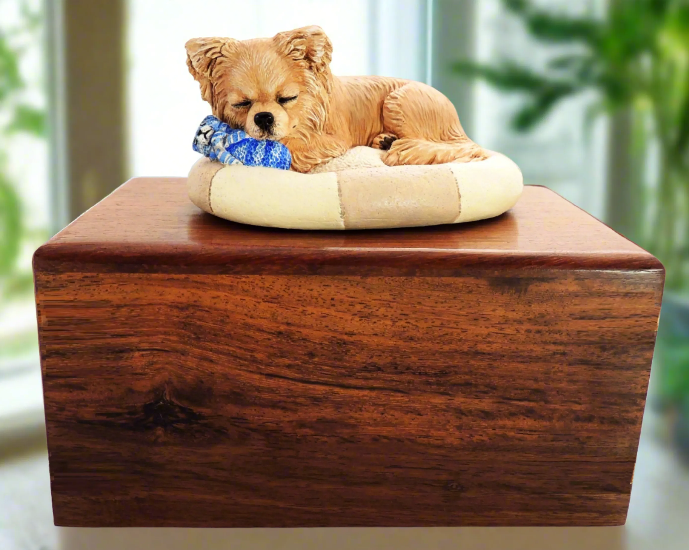 Wooden Cremation Urn For Long-coated Chihuahua Pet Ashes
