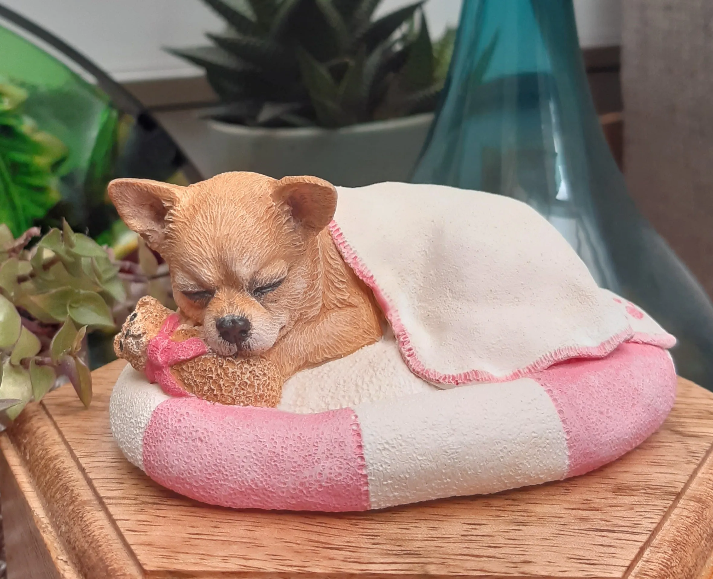 Wooden Cremation Urn For Short Coated Chihuahua Pet Ashes
