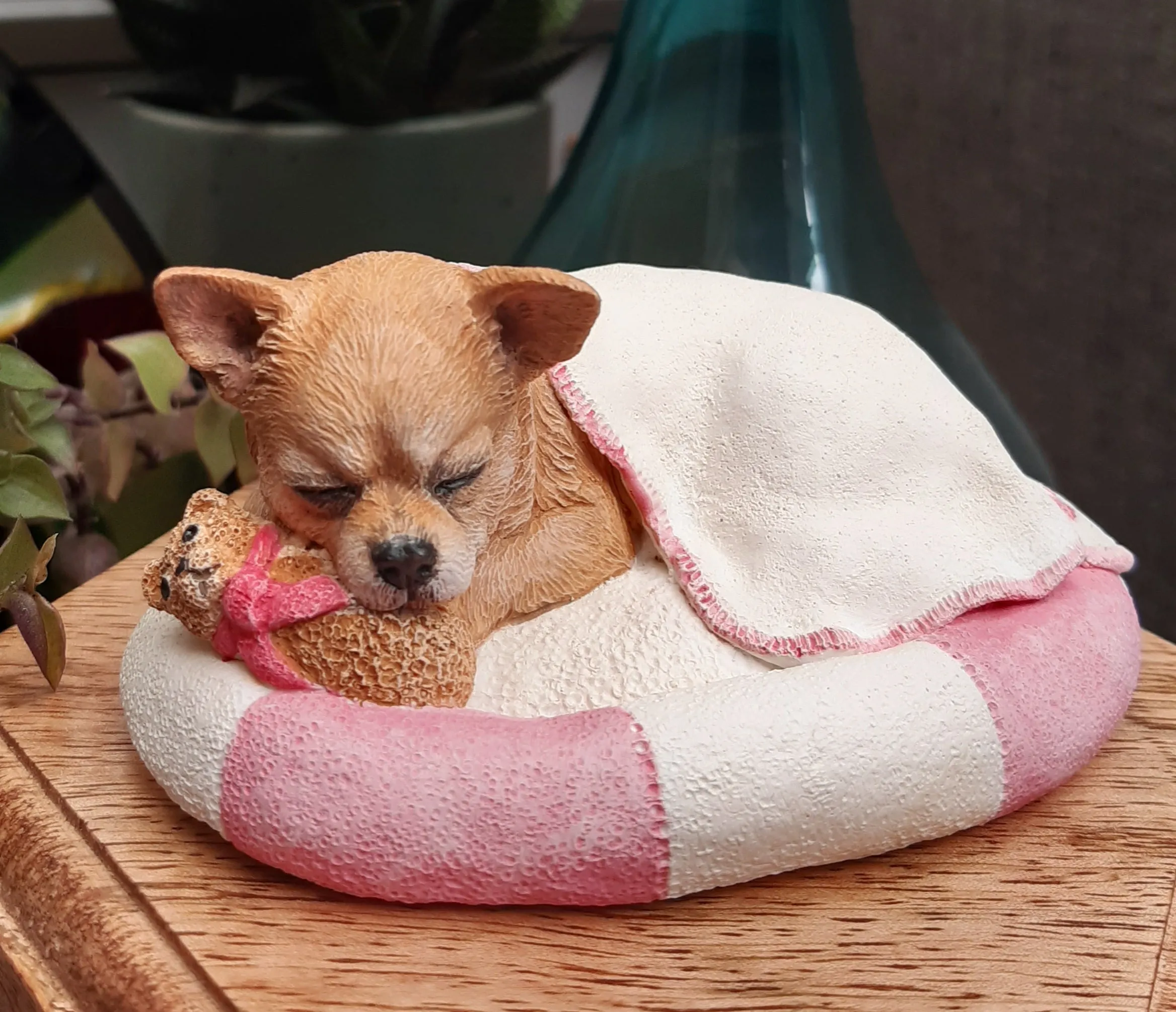 Wooden Cremation Urn For Short Coated Chihuahua Pet Ashes