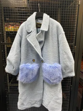 Wool Coat with Fox Fur Pockets in light blue - AWL4000