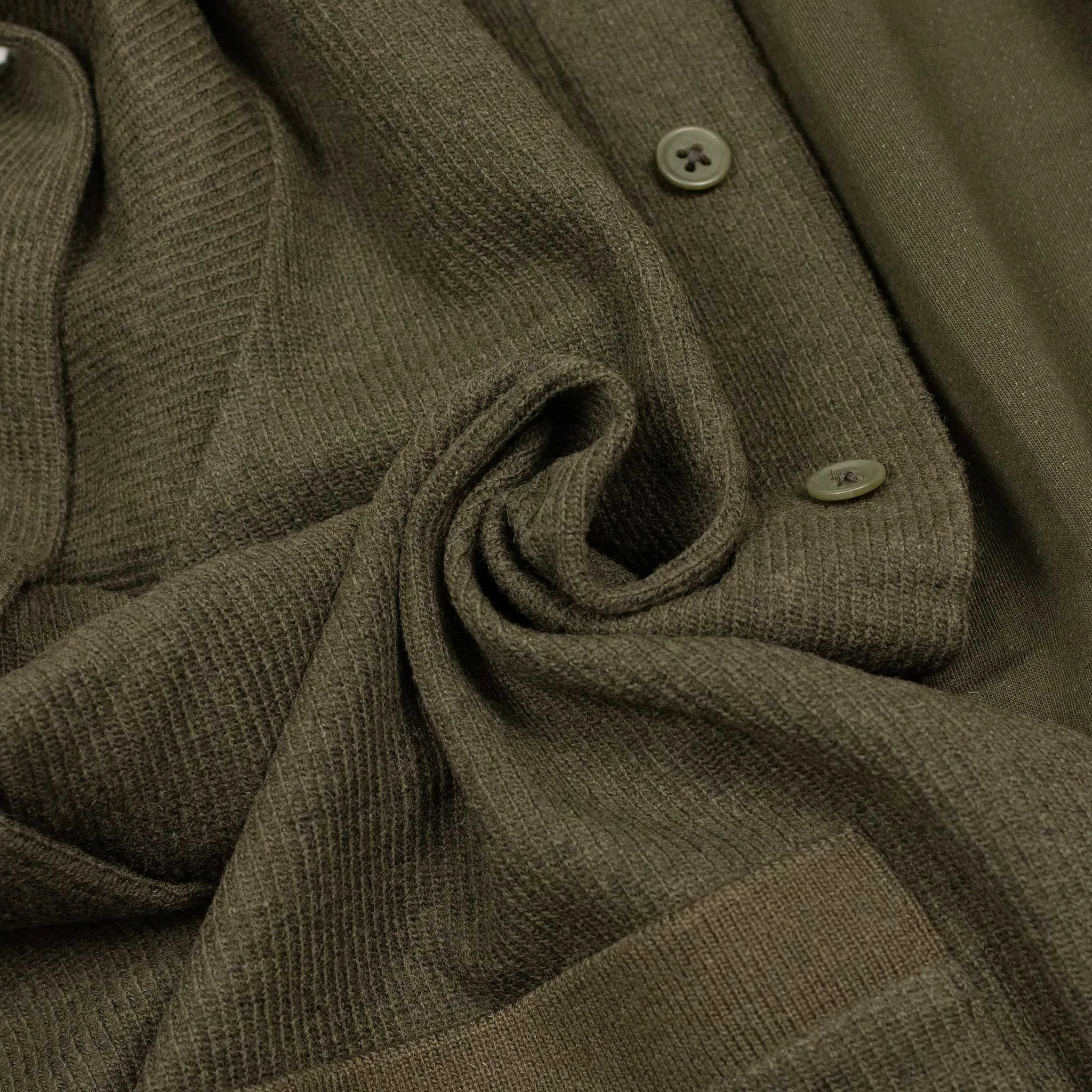 Work jacket in olive green ribbed heavy cotton and wool