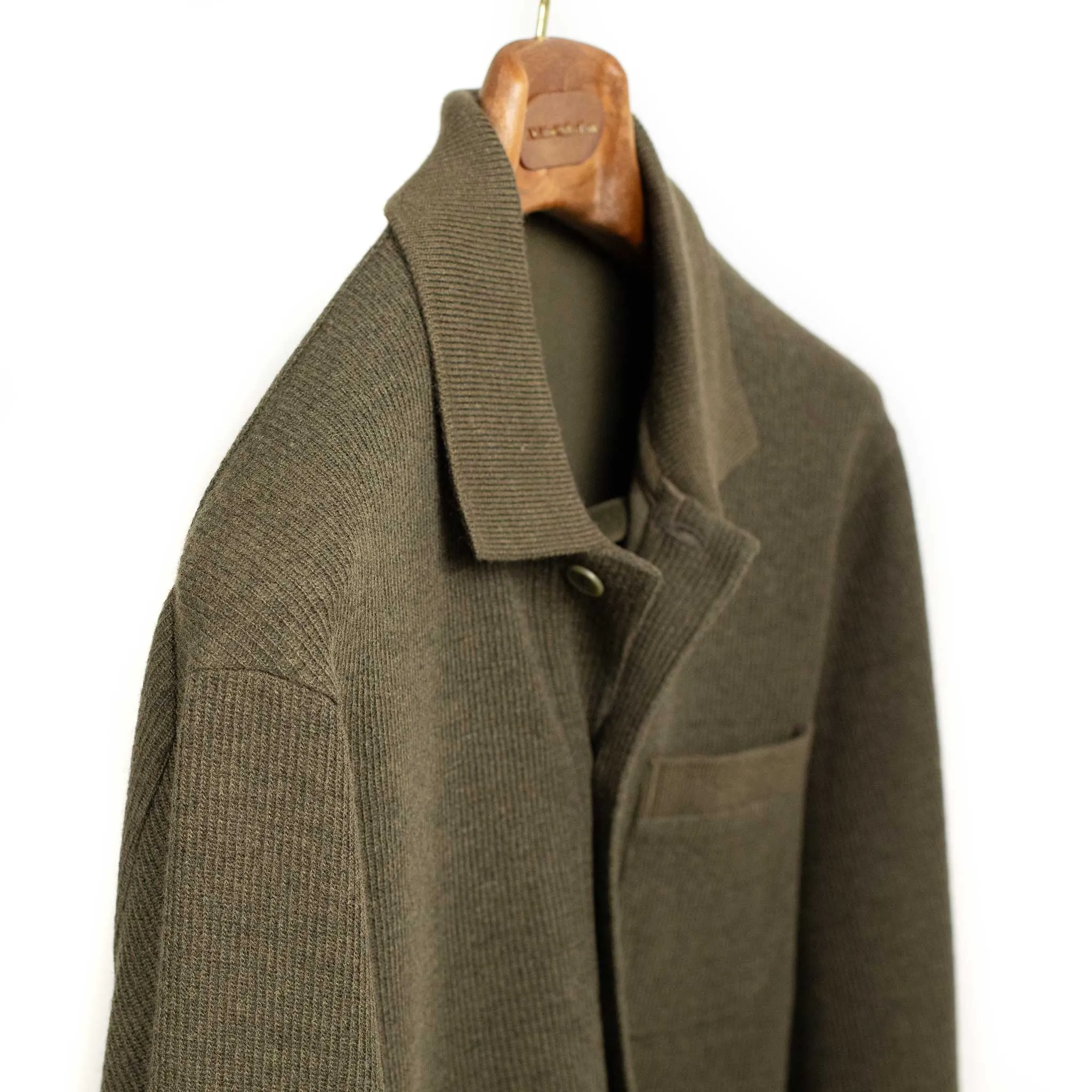Work jacket in olive green ribbed heavy cotton and wool