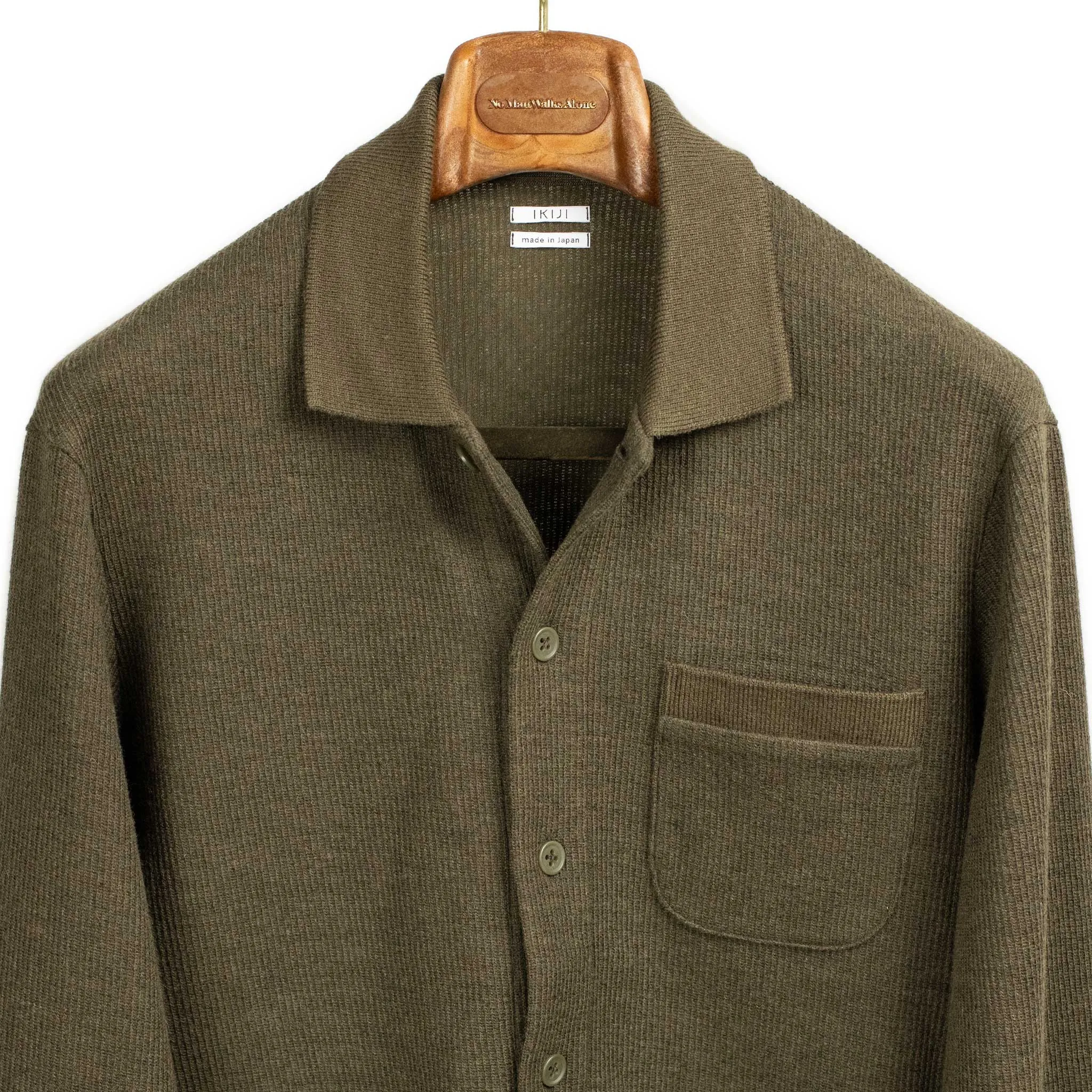 Work jacket in olive green ribbed heavy cotton and wool
