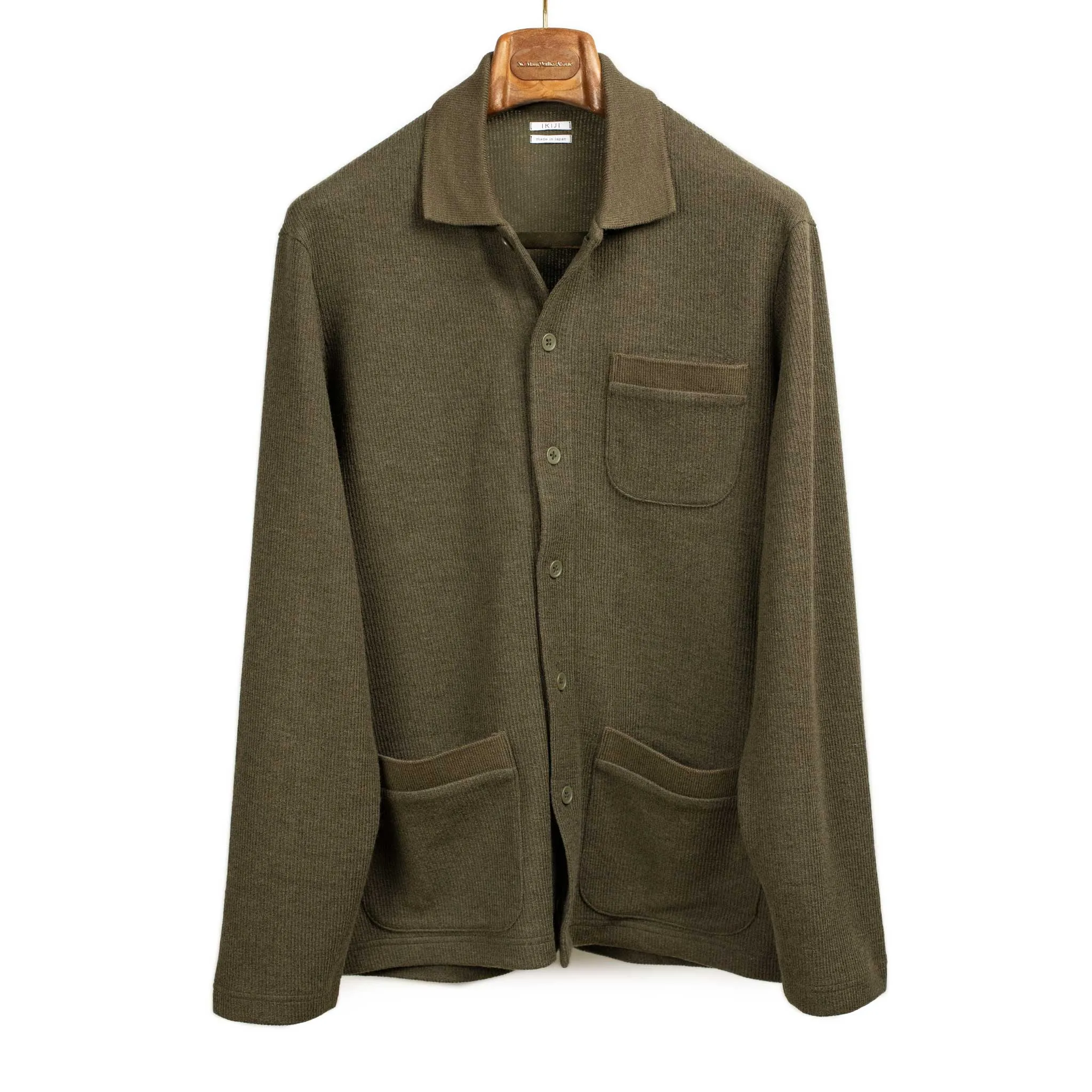 Work jacket in olive green ribbed heavy cotton and wool