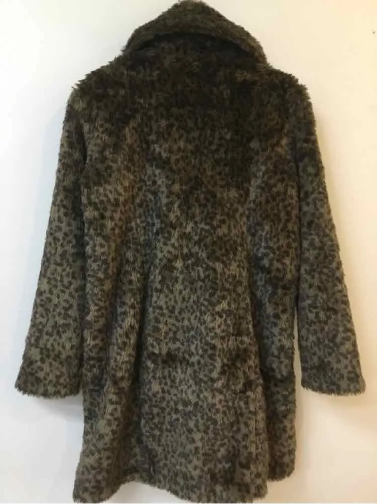 Yest Size 8 Brown/black NWOT Faux Fur Animal Print Knee Length Coat