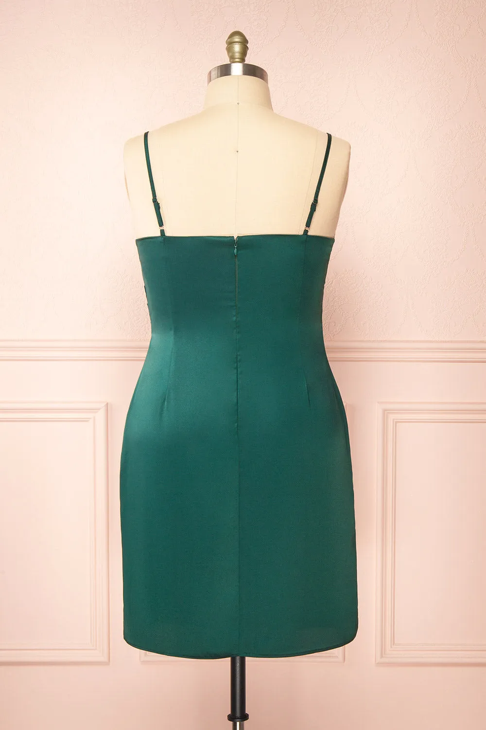 Zaina Green | Cowl Neck Satin Slip Dress