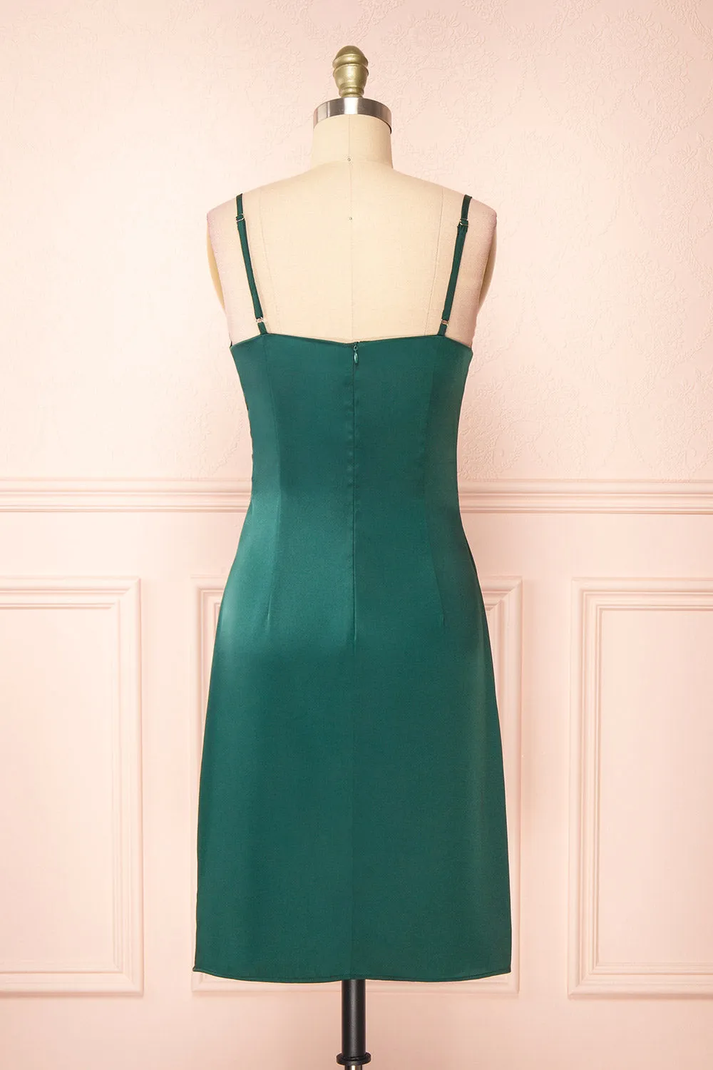 Zaina Green | Cowl Neck Satin Slip Dress