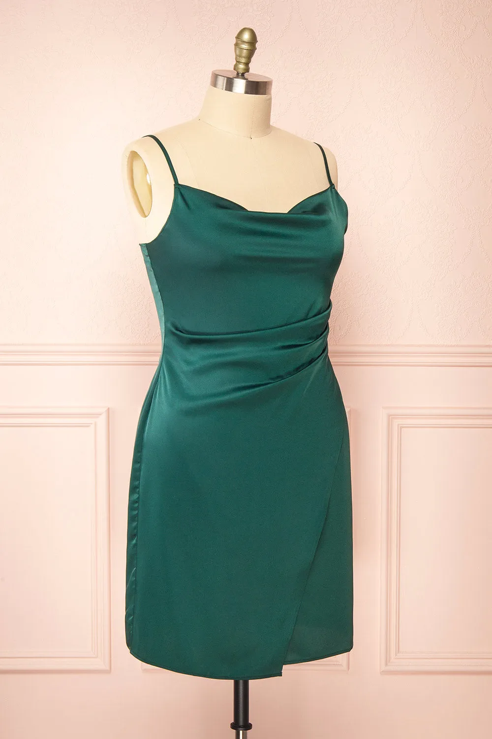 Zaina Green | Cowl Neck Satin Slip Dress