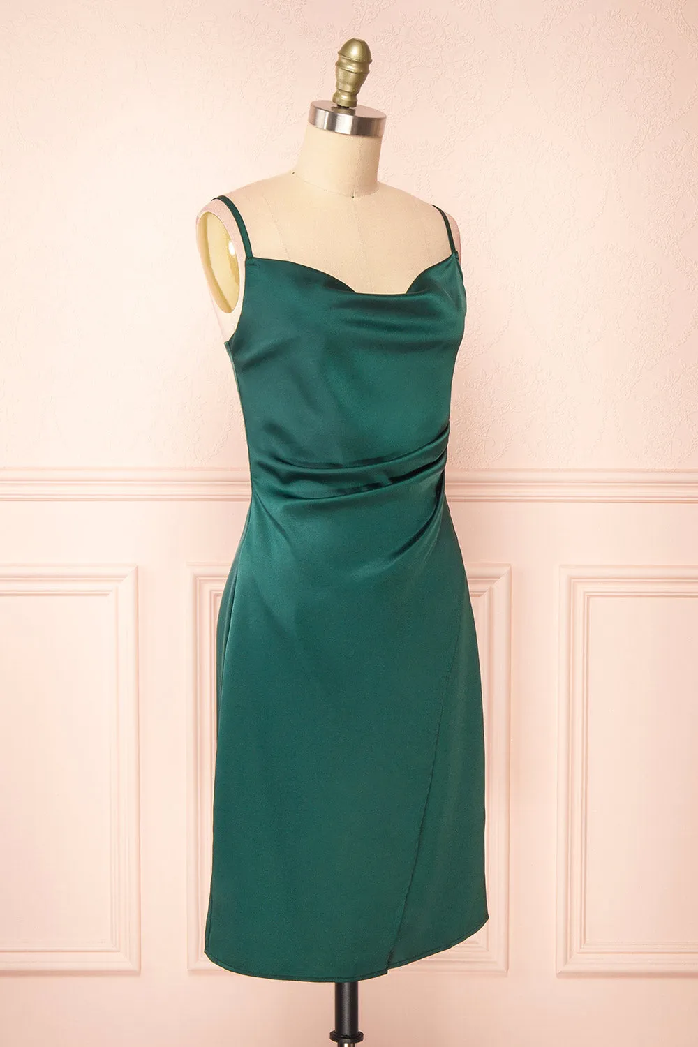 Zaina Green | Cowl Neck Satin Slip Dress