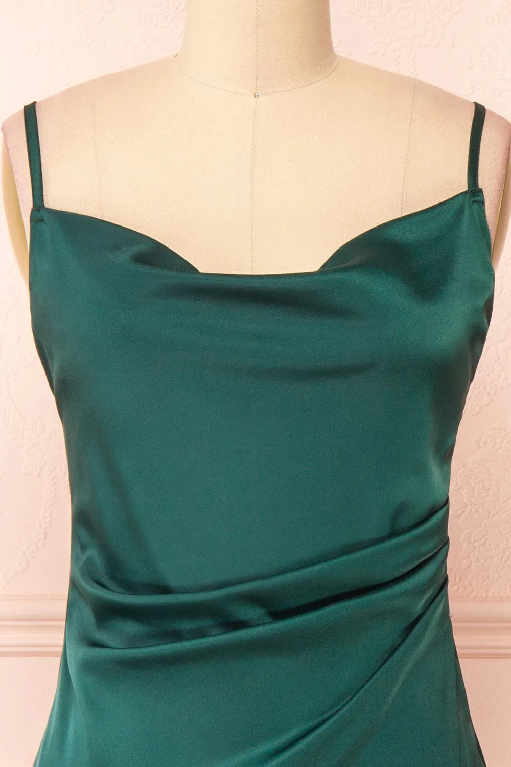 Zaina Green | Cowl Neck Satin Slip Dress