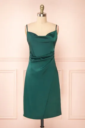 Zaina Green | Cowl Neck Satin Slip Dress
