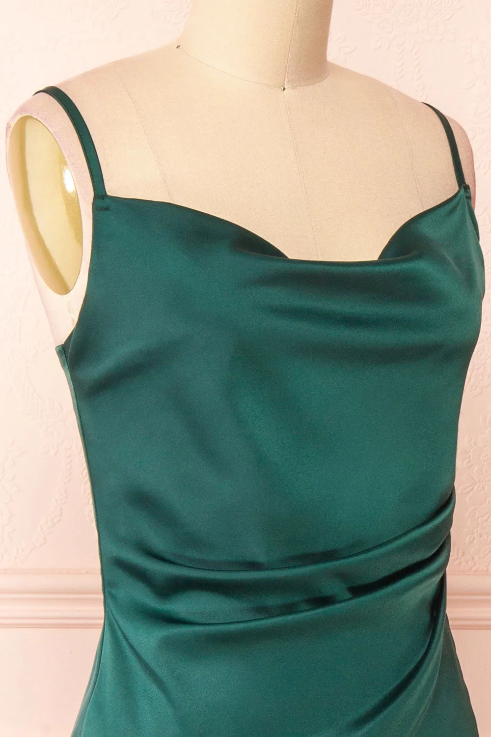Zaina Green | Cowl Neck Satin Slip Dress