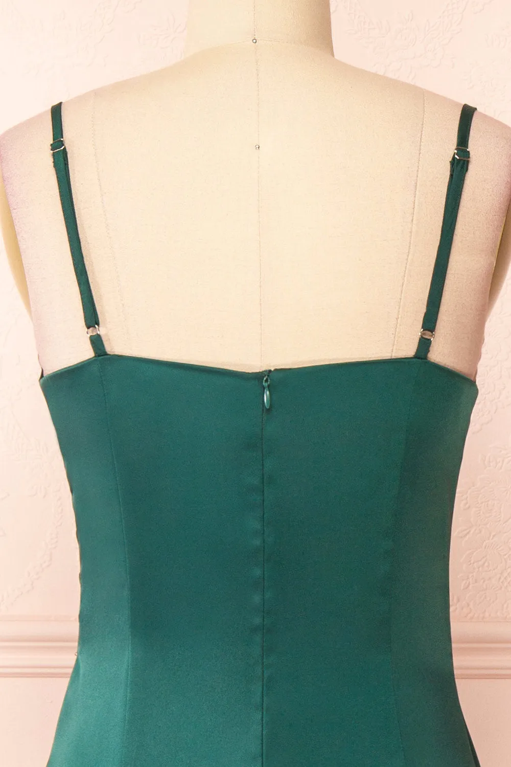 Zaina Green | Cowl Neck Satin Slip Dress